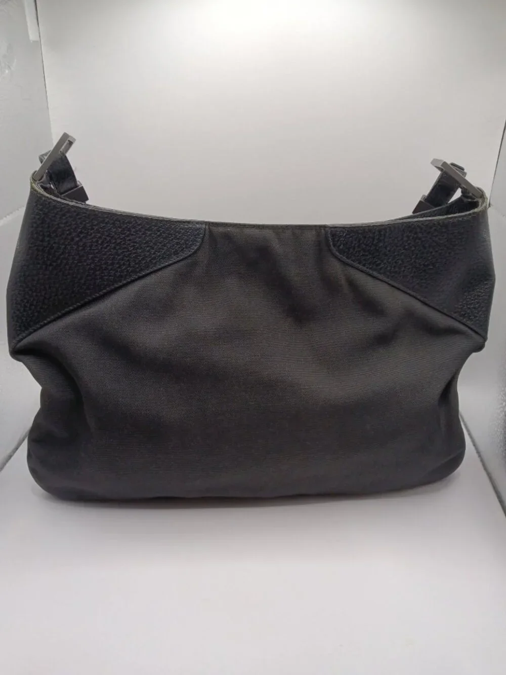 Gucci Black Canvas & Leather Hobo Shoulder Bag Made In Italy